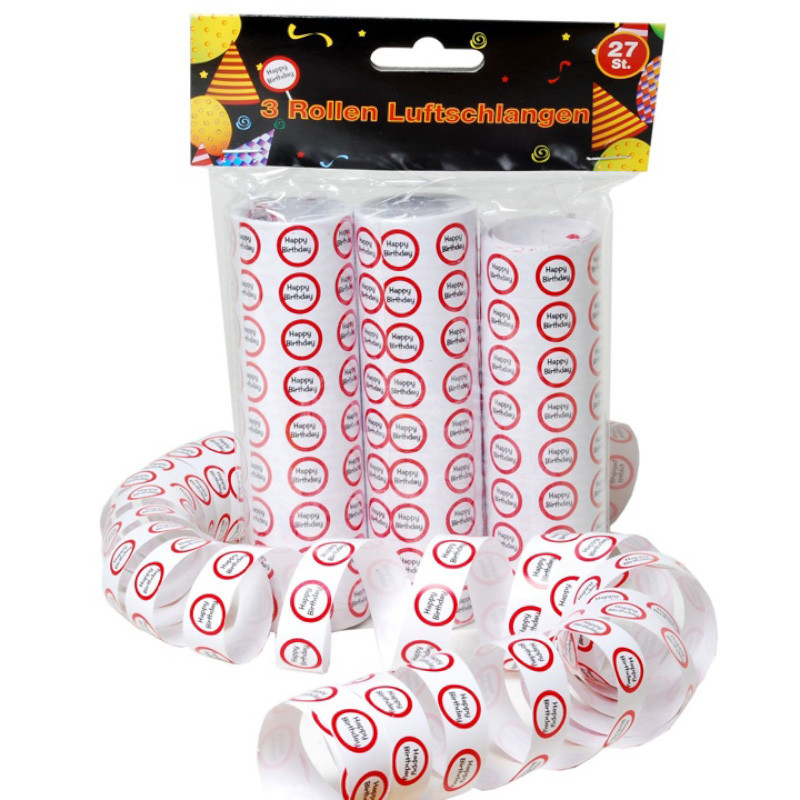 Udo Schmidt Luftschlangen Happy Birthday 3-tlg bunte Partydeko für Geburtstagsfeiern